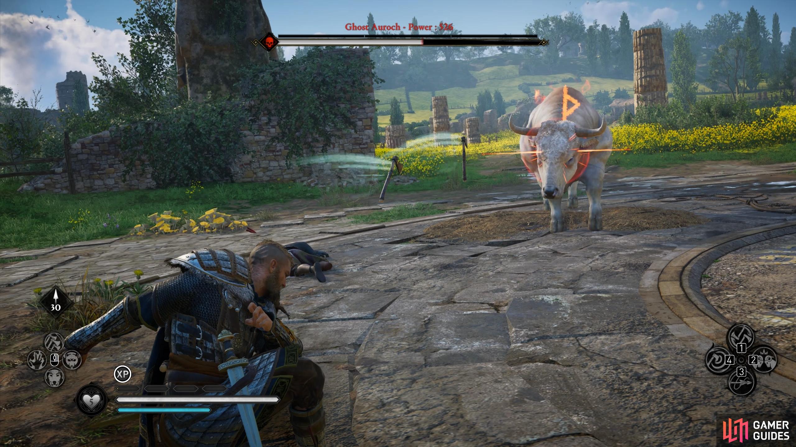 The Throwing Axe Fury ability will interrupt most of the aurochs attacks.