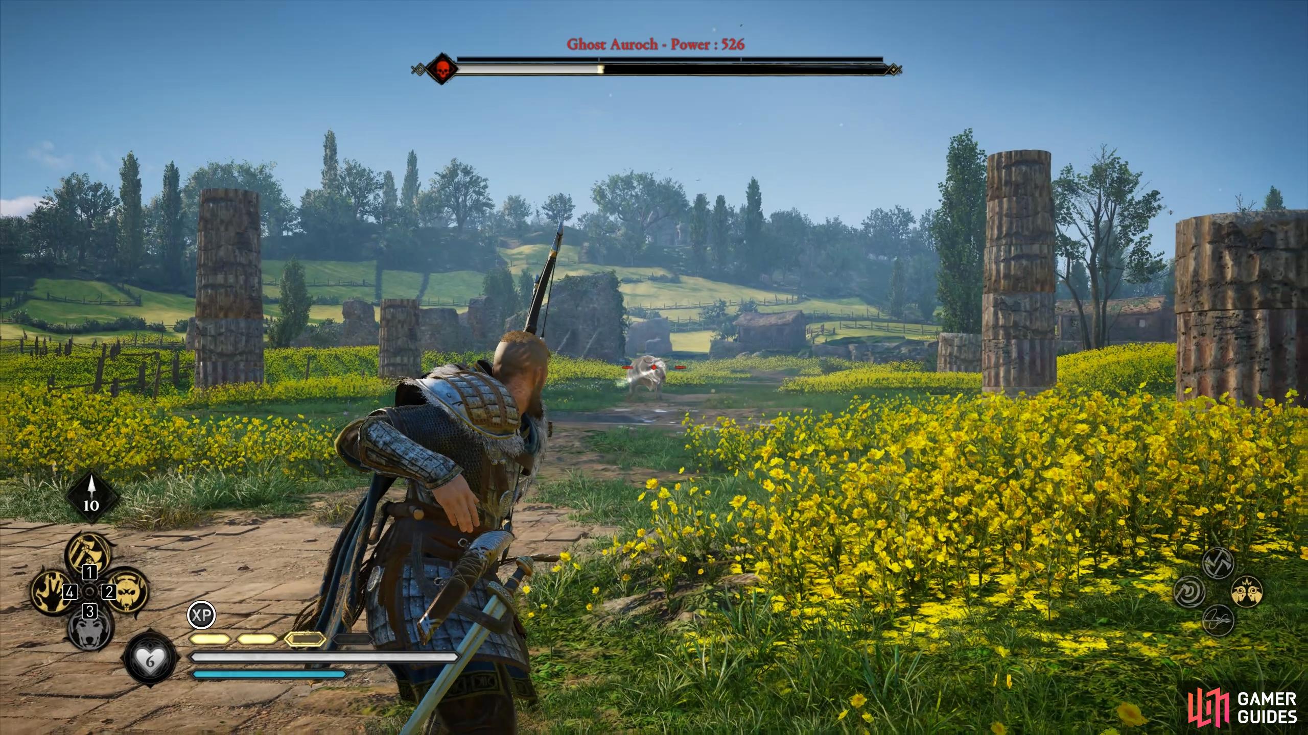 When the aurochs runs into the road, you&rsquo;ll need to shoot it to interrupt the heal.