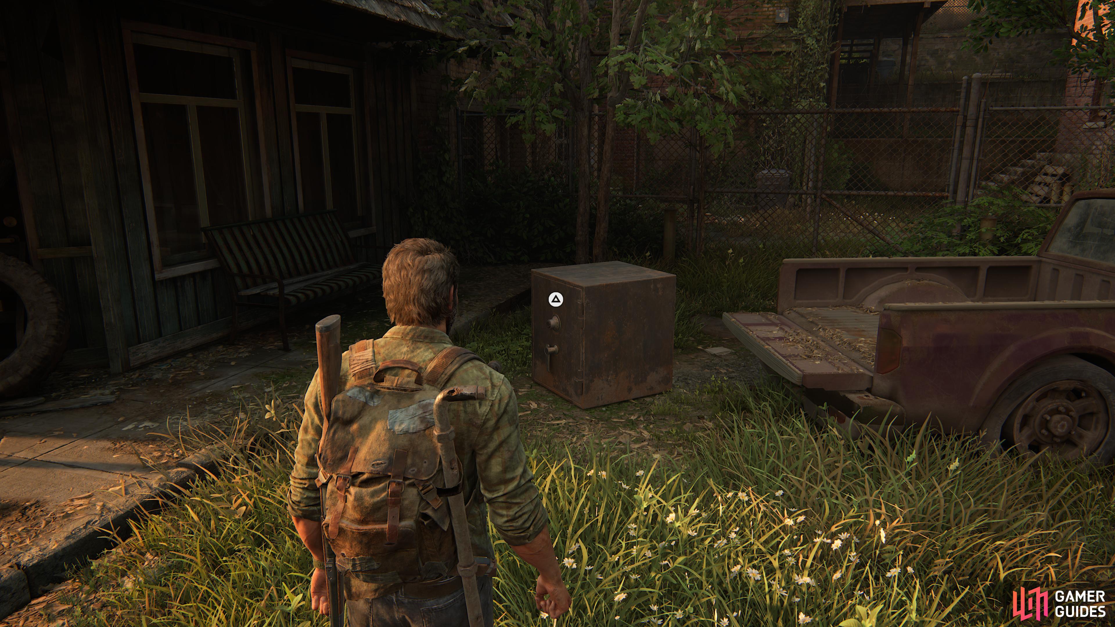You can find the safe near the red truck.