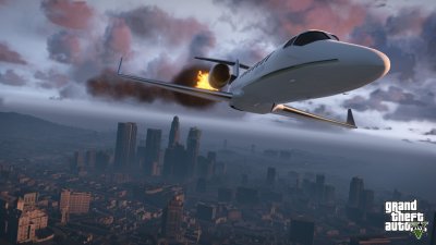 Burning plane in sky