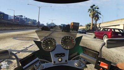 First person cruising on a motorcycle