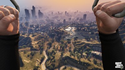 First person parachuting into vinewood
