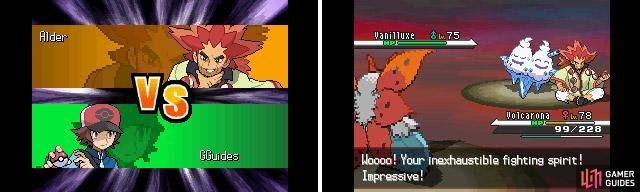 Champion Alder is formidable as you&rsquo;d expect. However, you should be sufficiently experienced to pound his Pokemon into submission at this stage.