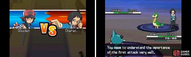 Cheren returns to battle. He has some pretty strong Pokemon so hopefully you&rsquo;ve been levelling yours well.