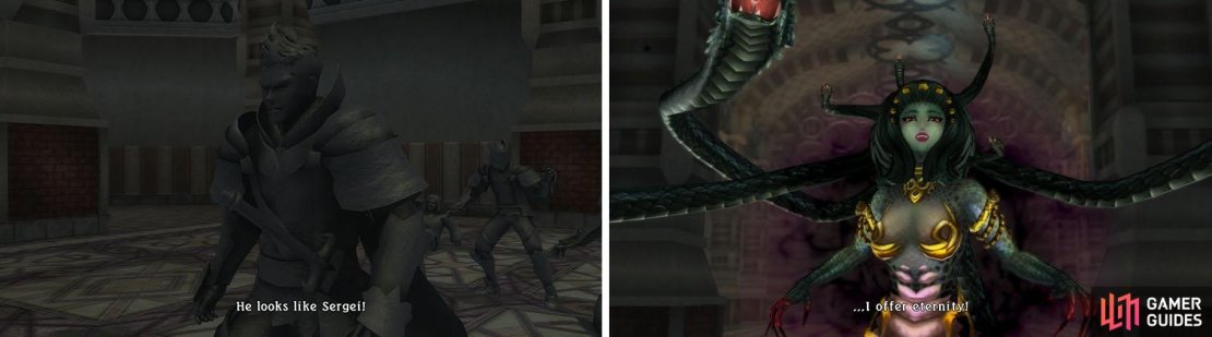 Return to the save and enter Medusa&rsquo;s lair to find Sergei&rsquo;s brother, turned to stone.