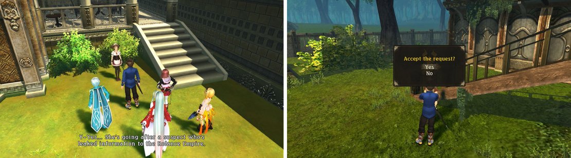 The maid in the Noble&rsquo;s District will inform you of a man named Logos (left). Head to Mariland to agree to a deal to learn more about him (right).