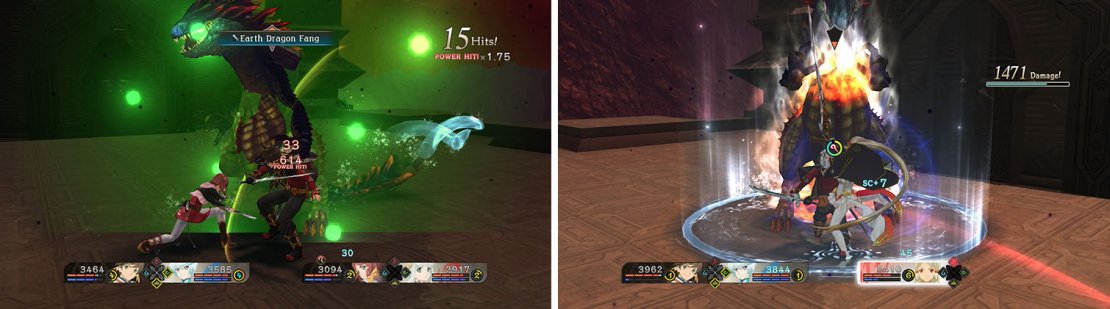 Attack the boss&rsquo; weakness with Earth Dragon Fang or Zaveid (left) to keep him staggered and not casting spells (right).