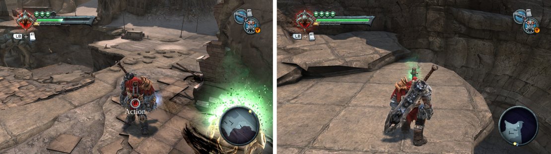 Opposite the Vulgrim Location you&rsquo;ll find a Life Stone Chest (left) and an Artefact (right).