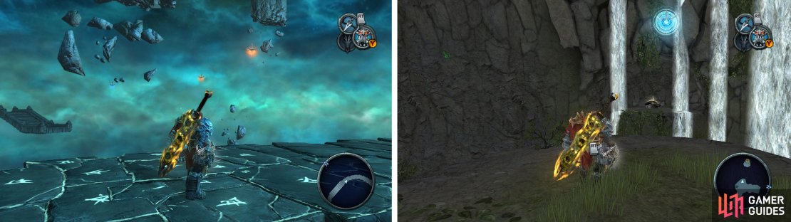 Look for the grapple point halfaw through the serpent hole (left) and follow it to a Wrath Shard. In Anvil&rsquo;s Ford find the grapple point to the floating island (right) where there is another Wrath Shard.