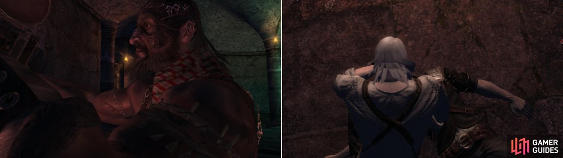 The mysterious mage leading the assault finds what he&rsquo;s looking for (left), and Leo, not quite a Witcher yet, can not parry bolts in flight (right).