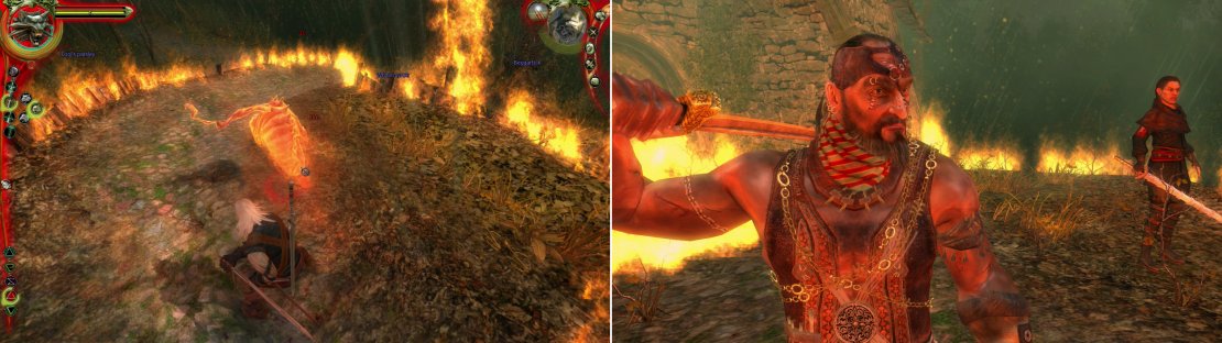 After getting the drop on Azar, he&rsquo;ll summon an Ifrit (left). This is merely a delay, however, buying him time until he can create a portal through which the Professor joins the fray (right).