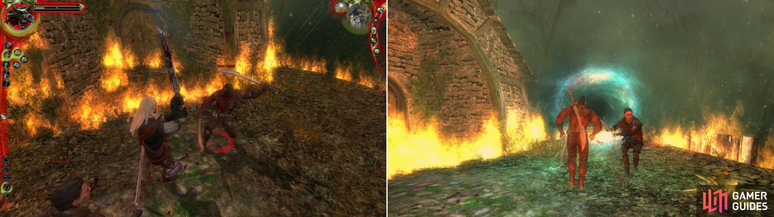 As you start to get the upper hand against Azar and the Professor (left), you&rsquo;ll be incapacitated long enough for the two to flee (right).
