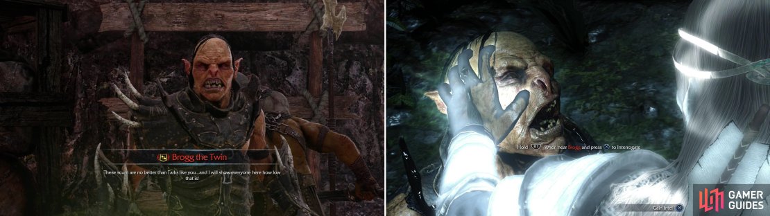 Challenge Brogg, Ratbag&rsquo;s tormentor (left) and whittle his life down until he can be grabbed (right). Doing so will score us valuable information on one of the Warchiefs.