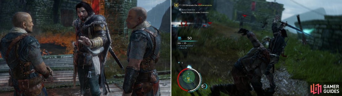 Free the Uruk&rsquo;s captives (left) then dispatch a group of reinforcements (right).