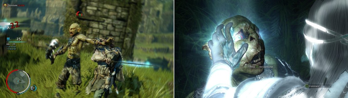 Punish Grublik until he&rsquo;s sufficiently weakened (left) then brand him (right).