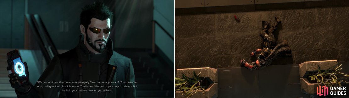 If you have Marchenko&rsquo;s Kill Switch, you can try to reason him down (left), but ultimately Marchenko forces you hand (right).
