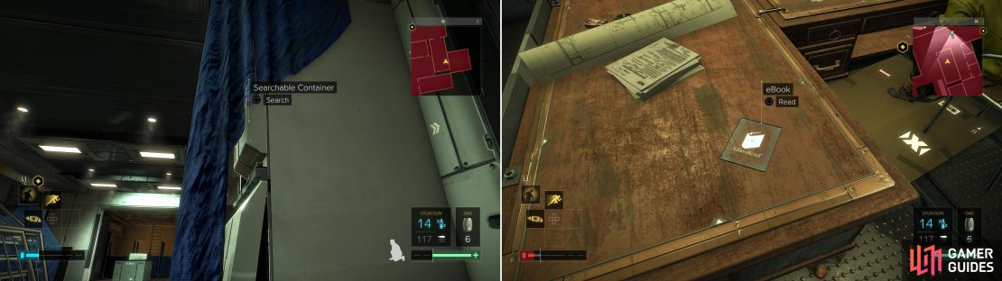 In a well-hidden Searchable Container you&rsquo;ll find a Praxis Kit (left). Be sure to surgically dispatch the ARC Soldiers so you can lay your hands on some collectibles (right).
