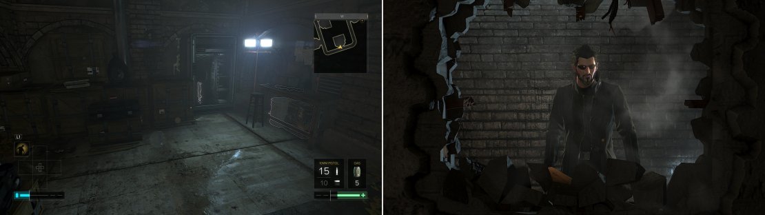 If you can hack a difficult Keypad you&rsquo;ll access a room full of loot (left). Further on, if you smash a hole in a wall you&rsquo;ll find another, somewhat less lucrative room (right).
