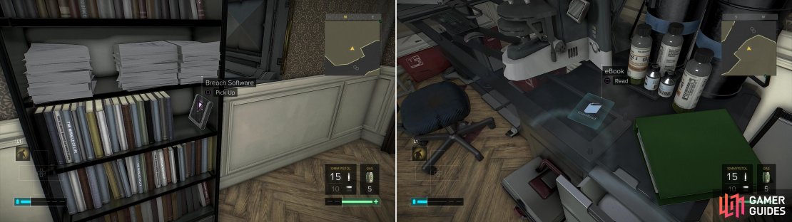In Eugen Weisses Apartment - the apartment above the Coffee Shop - you&rsquo;ll find Breach Software #27 (left) and an eBook (right).
