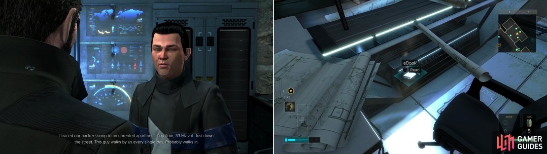 Chang is paranoid about a possible security breach - and it&rsquo;s well worth your time to agree to look into it (left). Of the many things you can do in the Counterterrorism section, grabbing an eBook is perhaps the most noteworthy (right).