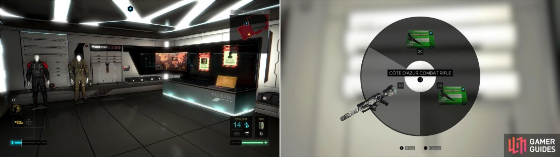 Behold, the Tarvos Security vault (left), inside of which you&rsquo;ll find various goodies including the Cote d&rsquo;Azur Combat Rifle (right).