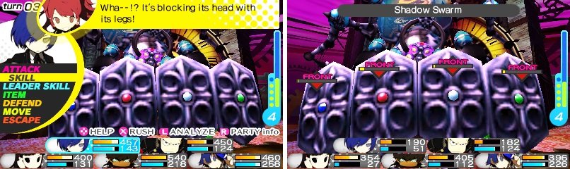 The Captor Spider will block its head with its legs (left). You&rsquo;ll want to defeat them all at the same time (right) to get the most opportunity in damaging the rest of the boss.