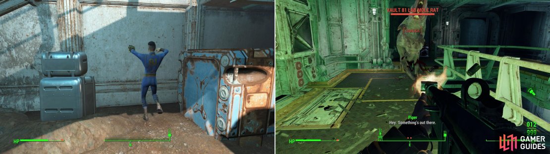 Bobby will perform a magic dance and summon a door to the seal parts of Vault 81 (left). If these diseased Mole Rats bite you, you&rsquo;ll become infected, suffering a permanent damage to your maximum health (right).