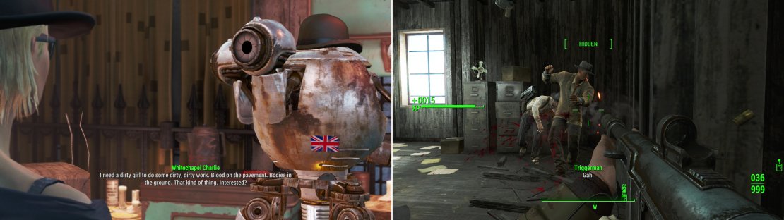 Whitechapel Charlie runs Hancock&rsquo;s business for him (left) and will task you with clearing out some &ldquo;rats&rdquo; from local warehouses (right).