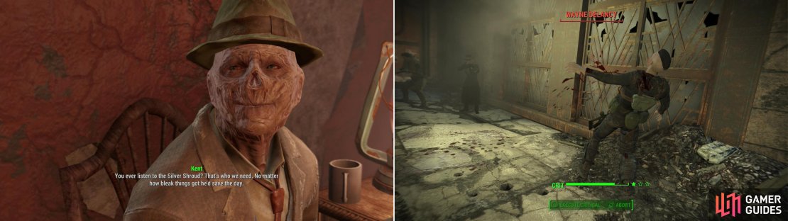 Kent is stuck in the past, being particularly enarmored of the Silver Shroud character (left). Help him bring the Silver Shroud back to life, then fill the role of the super hero, stalking the streets for ne&rsquo;er-do-wells (right).