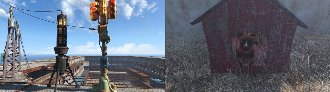 Build a Beta Wave Emitter to make otherwise hostile creatures docile, and a Quitting Time Siren to draw your Settlers to the spectacle (left). An upside to tamed creatures is a defensive boost to your settlements&hellip; plus these critters can be so cute! (right)