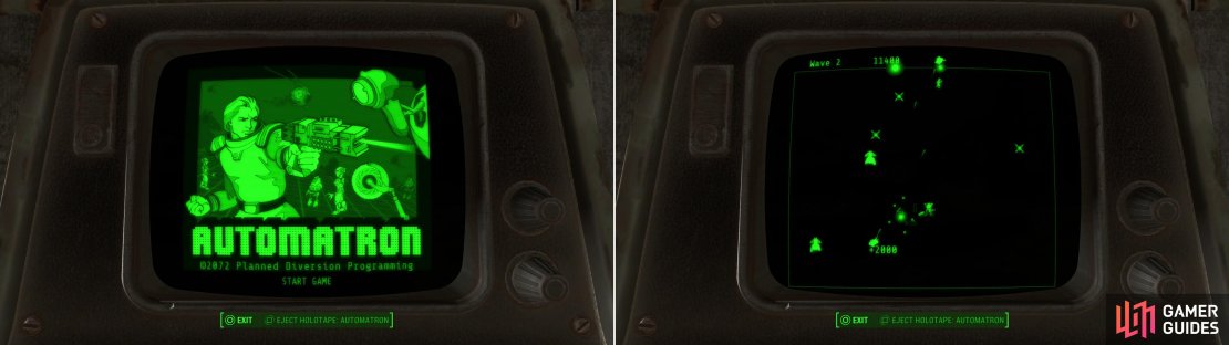 In the Rust Devil Gaming Terminal you&rsquo;ll find a copy of Automatron! (left) This two-stick shooter is, in many ways, similar to the arcade classic Asteroids (right).