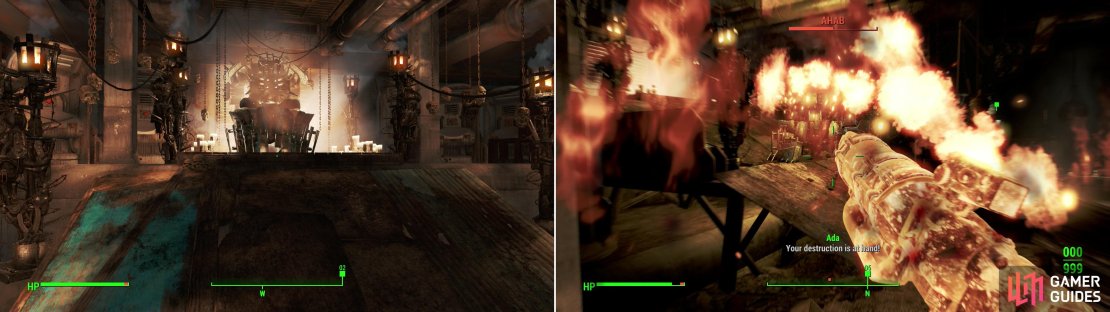 Ahab looks pretty terrifying, but it&rsquo;ll remain docile until you get too close or tamper with the Robobrain you&rsquo;re after (left) at which point it&rsquo;ll unleash fiery devastation upon everything nearby! (right)