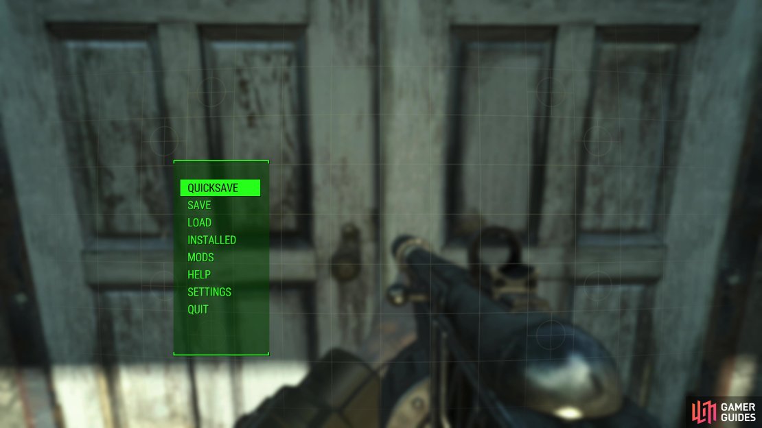 Make a quicksave outside the doors to the National Guard Training Yard,