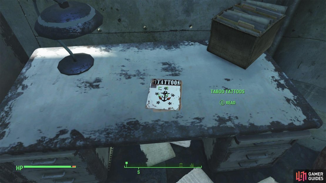 You can find a copy of Taboo Tattoos in a trailer southwest of the pump.