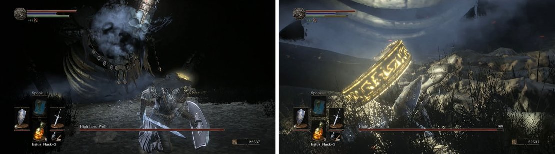 The putrid fog is deadly and needs to be avoided while you focus your attention on the golden bracelets on Wolnir&rsquo;s wrists.