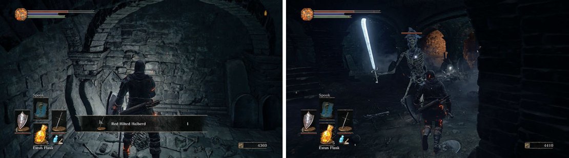 Grab the halberd and enter the next room, where you&rsquo;ll encounter some skeletons.