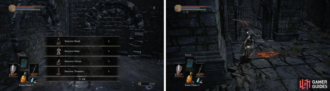 Check under the ruins for the Sage&rsquo;s armor and ring and then enter the ruins.