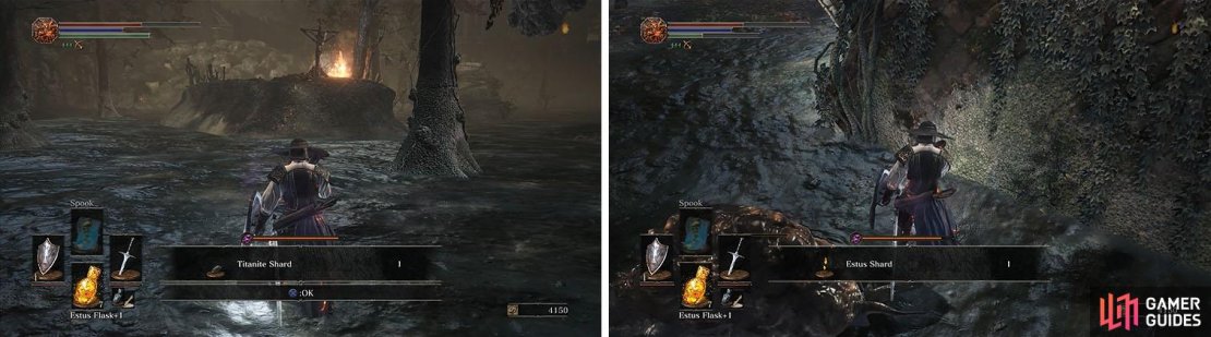 Check the swamp for a Titanite Shard and don&rsquo;t miss the Estus Shard nearby.