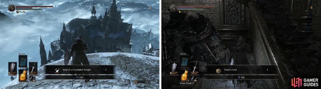 Collect the two souls outside and then enter the side door with a Giant&rsquo;s Coal.