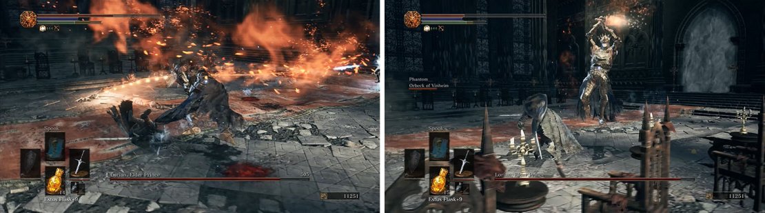 Roll through the majority of Lorian&rsquo;s attacks, but be wary when he rises to his feet and slams him blade downward in a flash of light.