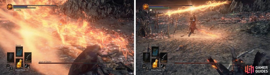 The deadliest attack in the Soul of Cinder&rsquo;s arsenal is a 5-hit combo that will destroy you, so stay back and avoid the Lightning Bolts tossed your way.