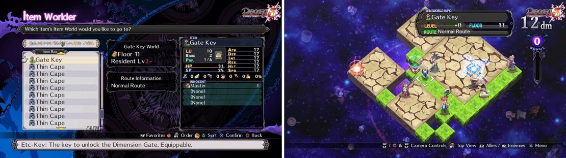 You&rsquo;ll need to level up the Gate Key to 10 before you can unlock the final map (left). The Item World is completely random on every visit (right), so you never know what to expect.