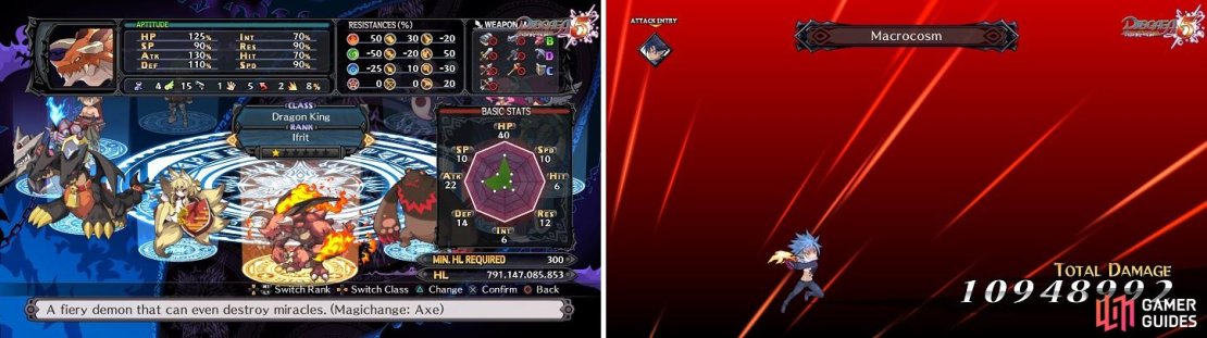 You can unlock the Dragon King monster class at the beginning of this Episode (left). Killia&rsquo;s final Unique Skill, Macrocosm (right), is a powerful single-target move.