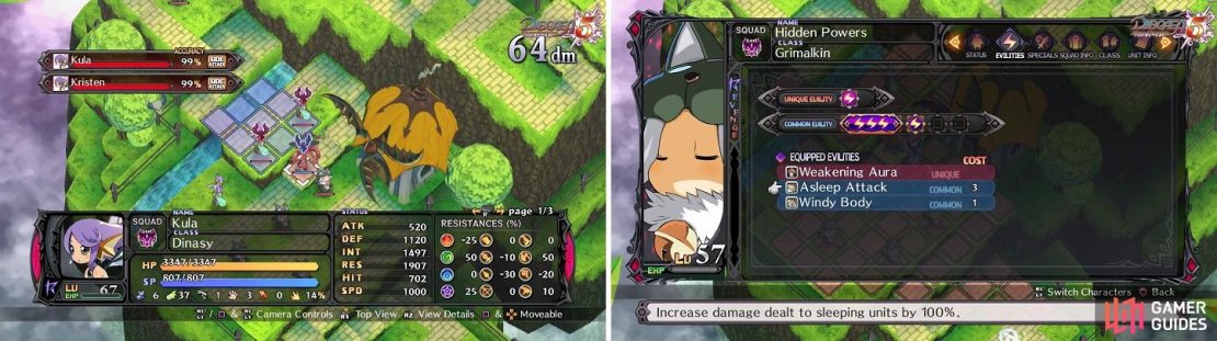 Take out the Dinasy enemies (left) and the Grimalkins&rsquo; Evility related to sleep (right) will be useless.
