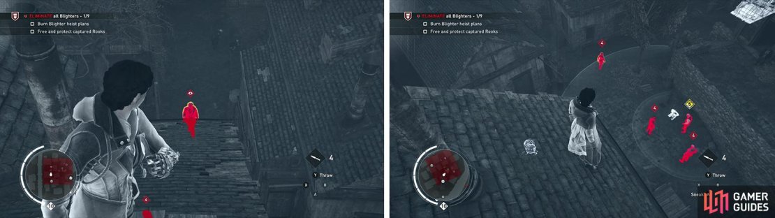 You&rsquo;ll want to eliminate the Lookouts first (left) and then free the Rook (right).