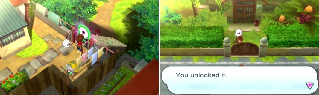 You&rsquo;ll need to go past the Watch Lock (left) to get to Byrd&rsquo;s house. Don&rsquo;t forget to unlock the front gate (right).