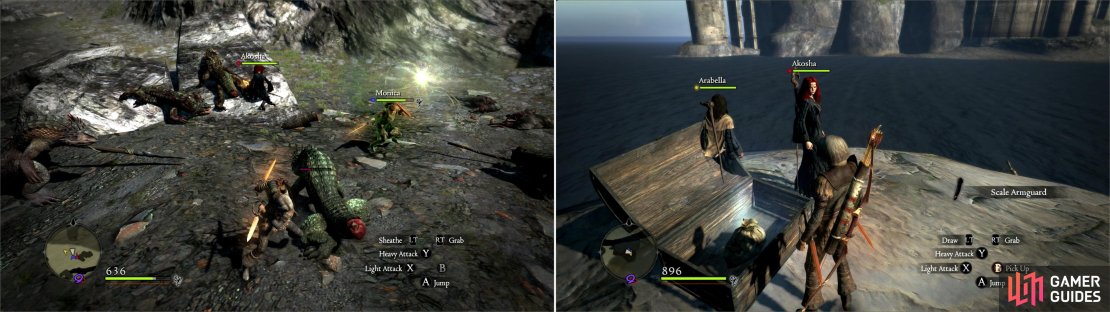 Be sure to try to cut the tail off Saurians you fight to significantly weaken them (left). Again, for defeating these lizards you&rsquo;ll be able to score some loot (right).