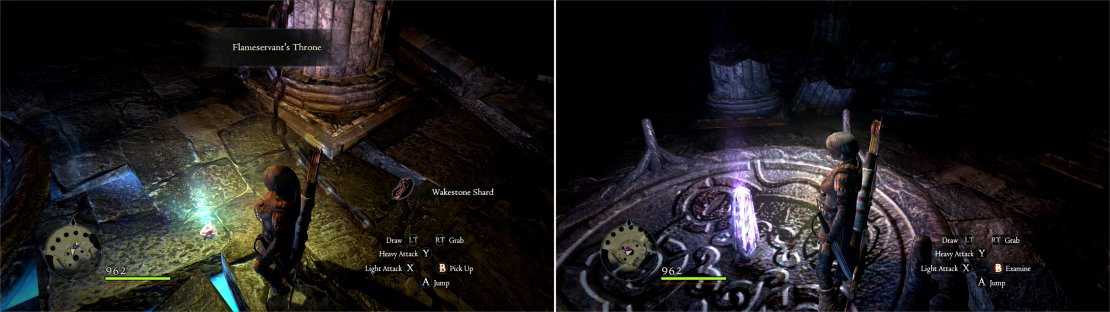 At the bottom of the Everfall you&rsquo;ll be able to score a Wakestone Shard (left), and a Portcrystal (right).