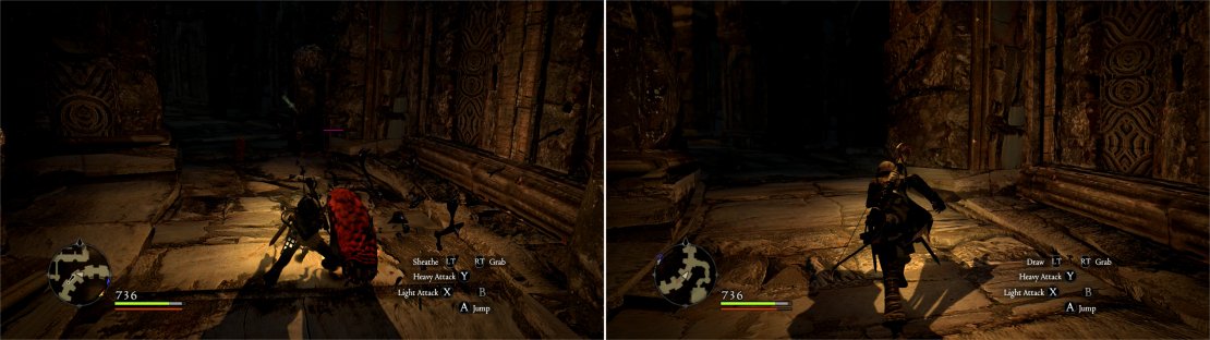 You can fight the tentacles that harrass you, but they&rsquo;ll continue to spawn endlessly (left). The only way to be rid of the tentacle scourge is to flee the Everfall (right).