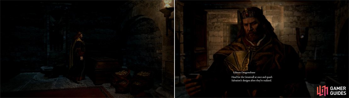 Your services to the duchy is finally going to be rewarded - the Duke will allow you to pillage his treasury (left). Of course, the Arisen can&rsquo;t rest long, as a new development unfolds in short order (right).